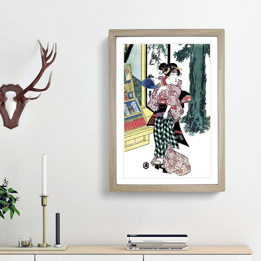 Lady Holding a Fan by Utagawa Kunisada - Picture Frame Painting Print
