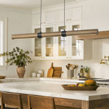 Luminaire suspendu linéaire moderne à 1 lumière pour îlot de cuisine avec détails en bois