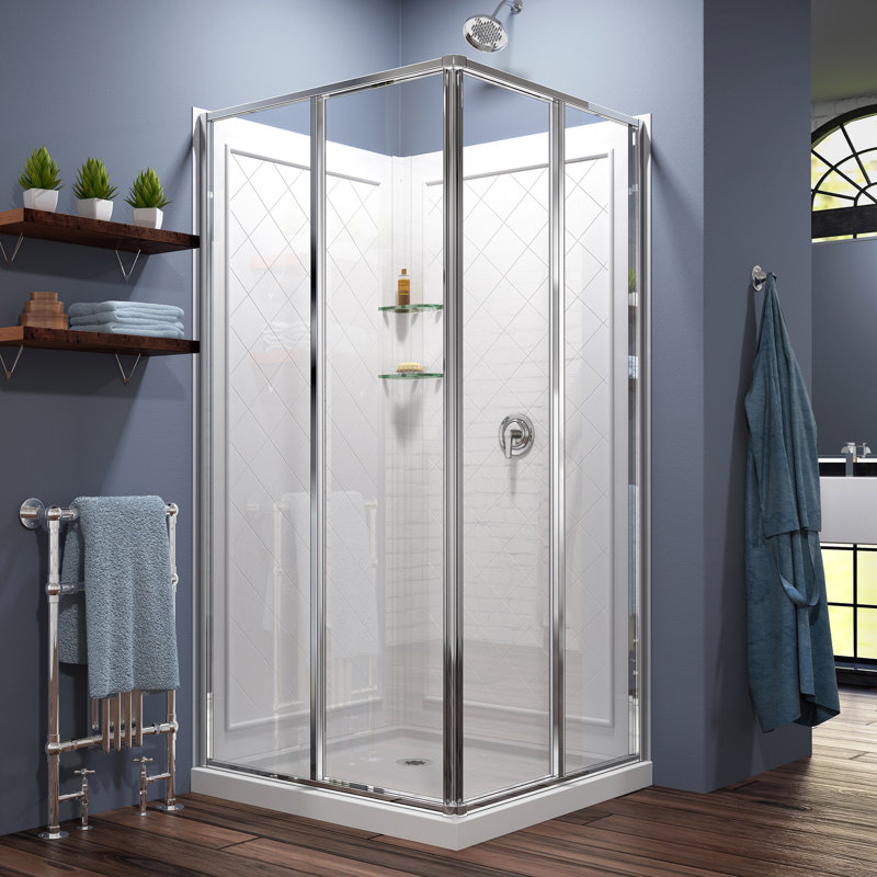 Cornerview 36" x 76.75" Square Sliding Shower Enclosure with Base Included, Chrome
