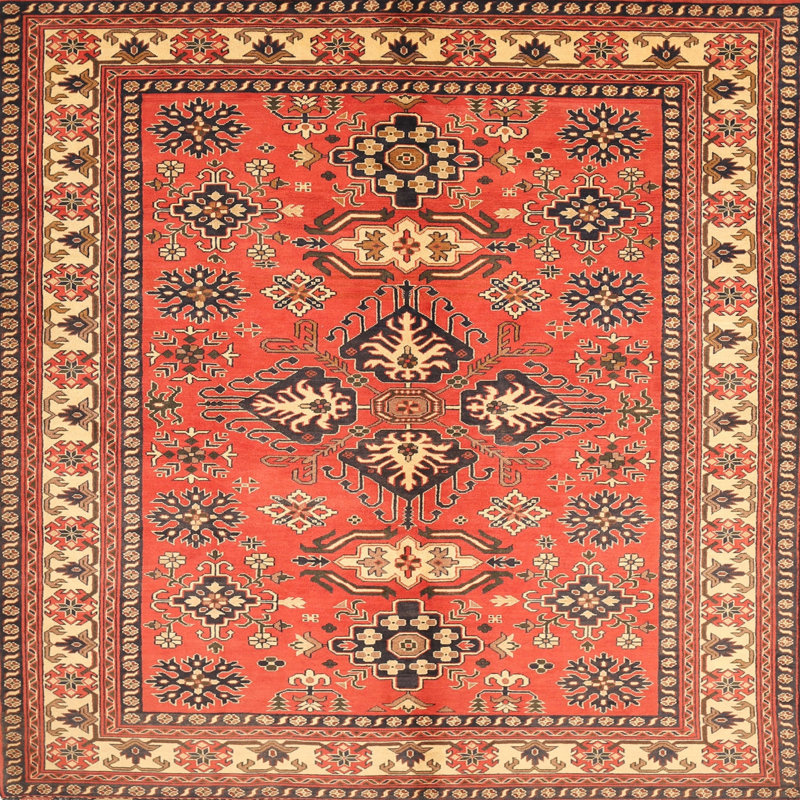 Tapis traditionnel rouge / beige Sourya, Carré 6 pi