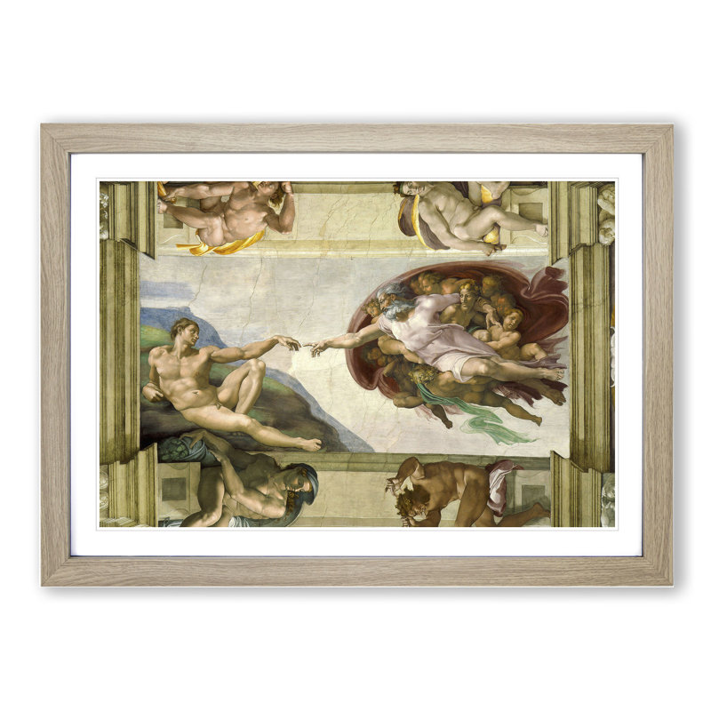 The Creation of Adam by Michelangelo - Picture Frame Painting, 36cm H x 48cm W x 2cm D, Oak Framed