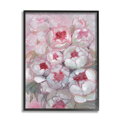 «Pink Outline Peony Blooms Abstract» par Blursbyai - peinture à cadre flottant sur bois