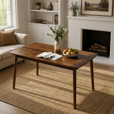 Solid Wood Dining Table, 47 Inch Rectangular Mid Century Modern Kitchen Table with Rounded Corners, Easy to Assemble for Small Spaces