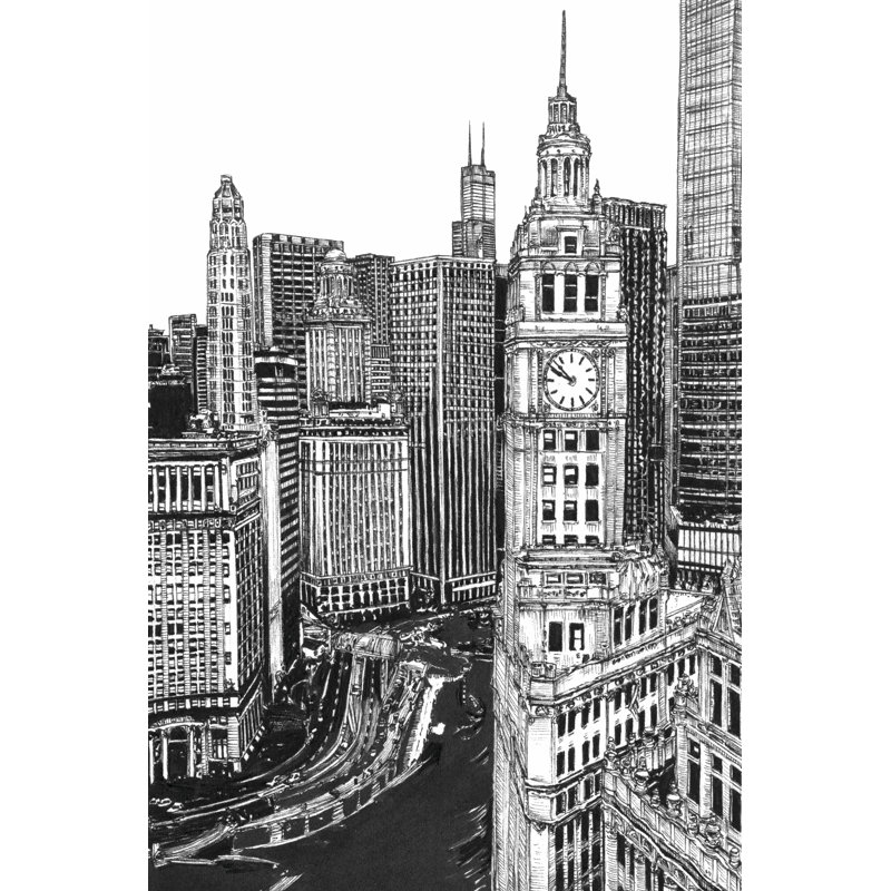 B&W US Cityscape-Chicago - Wrapped Canvas Print, 46cm H x 30cm W