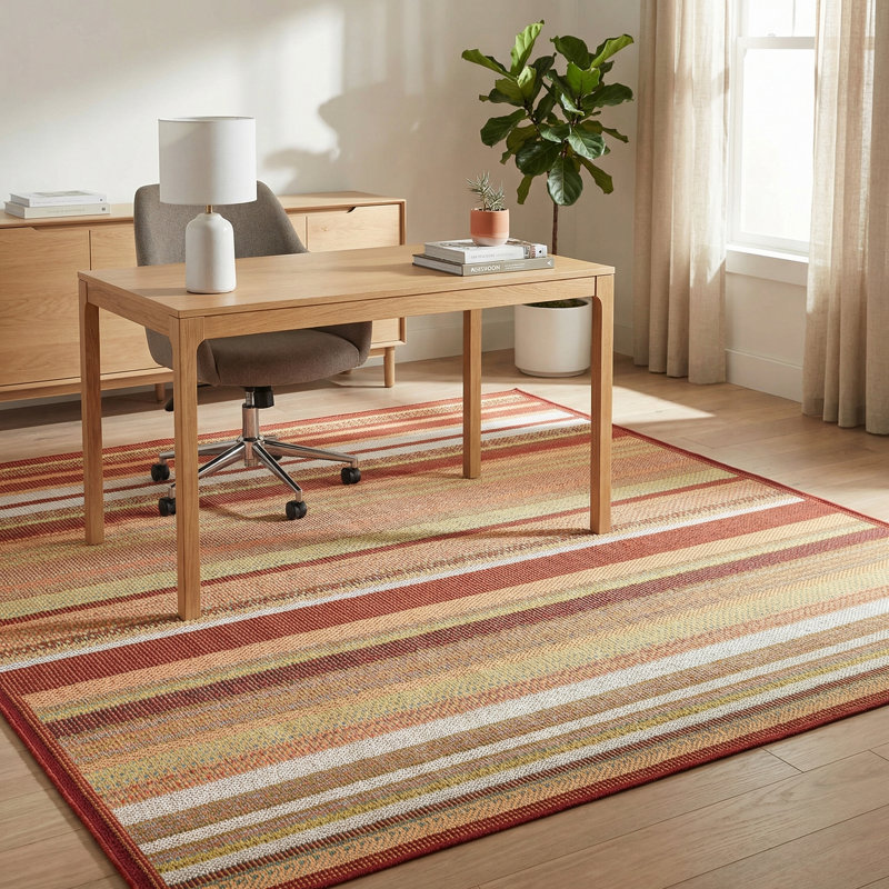 Terrill Striped Indoor / Outdoor Rug, Square 5'3"