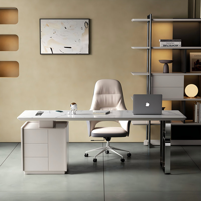 Modern Desk, 29.53" H x 55.12" W x 27.56" C, Cream