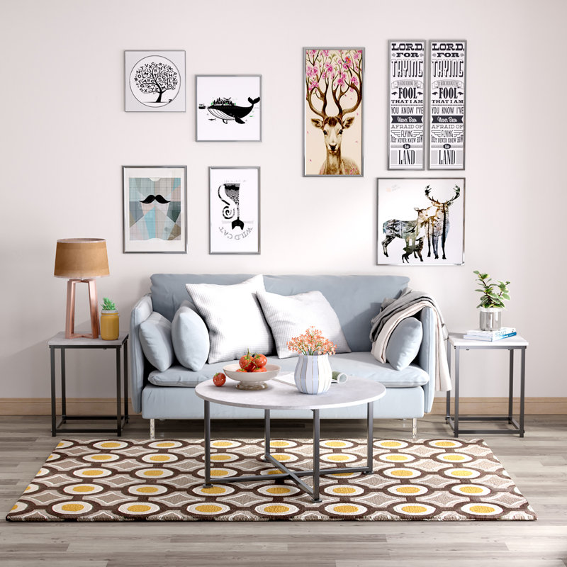 Ensemble de 3 tables basses modernes en faux métal, Gris