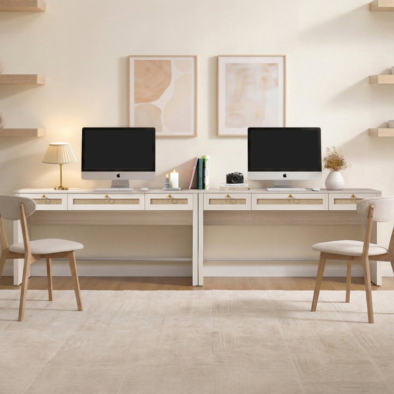 Bureau de rangement à 3 tiroirs Pomodoro Boho, Chêne blanc crème, 2 pièces