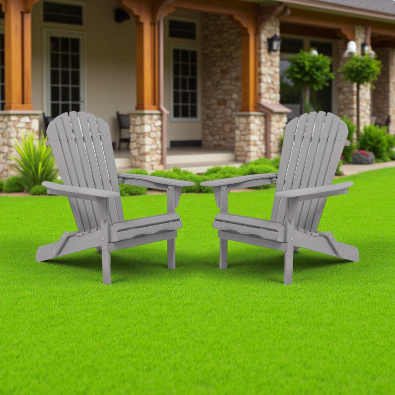 Set of 2 Solid Hemlock Wood Adirondack Chairs – Half Pre-Assembled, Foldable Outdoor Lounge Patio Chairs for Garden, Lawn & Backyard