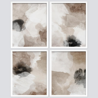 Brun, brun clair, gris, formes abstraites, minimaliste, décor de chambre à coucher, décor rustique et zen, encadré sur papier, impression de 4 pièces