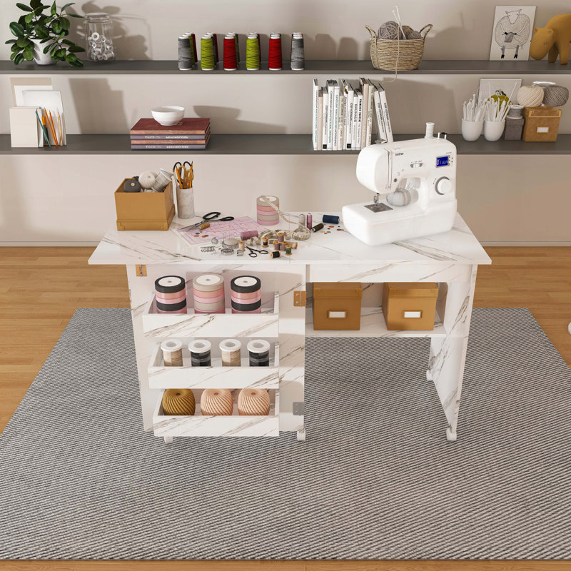 4-in-1 Folding Sewing Table with Lockable Wheels