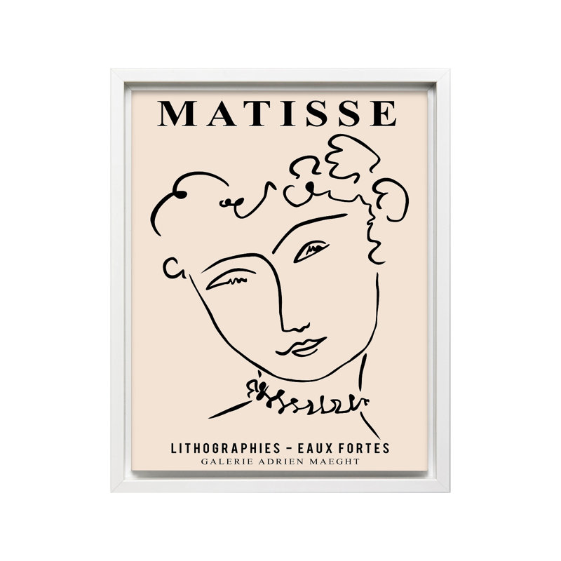 Henri Matisse - Visage de femme, H 24 po x l 32 po, Canevas, Encadrement blanc