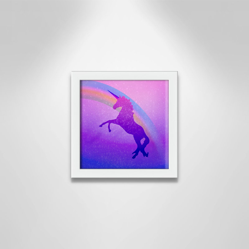 « licorne 2 », art encadré, H 9 po x l 9 po x P 1,19 po, Encadré de boîte blanc