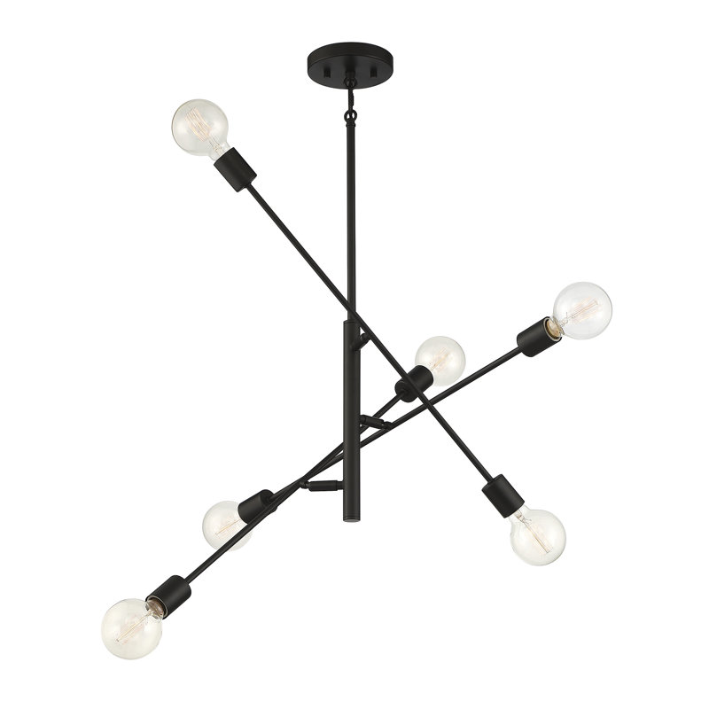 Lustre 6 lumières Meridian en noir mat, Noir mat