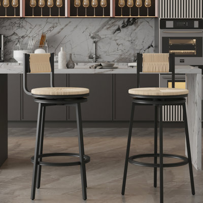 2 pièces blanc crème, structure en métal avec finition fade, siège en corde de papier tissé à la main, pour chaises de bar pivotantes pour cinéma maison, de 2, et style africain fait à la main, patio