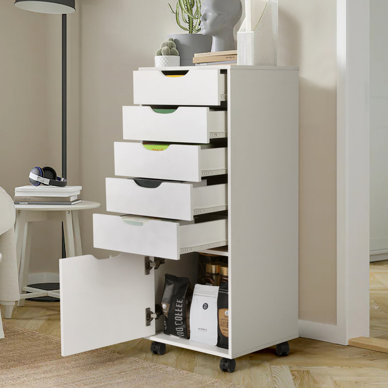 Armoire de rangement de bureau 38 po à 5 tiroirs et 1 porte Pasqualine, Blanc