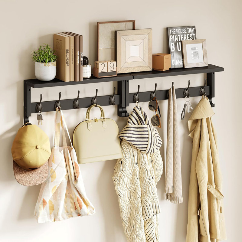 Wall Mounted Coat Rack With Shelf - Solid Wood Entryway Organizer With Sturdy Hooks For Coats, Hats, And Decor - Space-Saving Design For Living Room, Bedroom, Bathroom