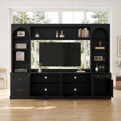 Arched Entertainment Center Wall Unit , TV Stand with Hidden Drawer Cabinets