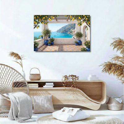 Ensemble de 1 tableau sur toile représentant une terrasse méditerranéenne