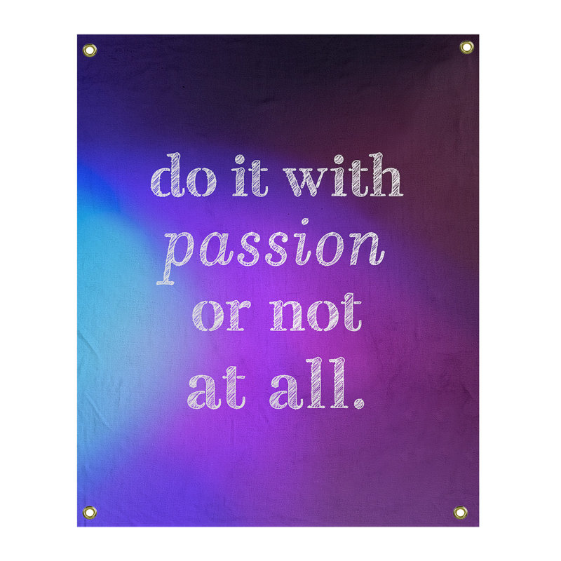 Tapisserie en polyester pour citation de passion, H 36 po x l 26 po, Bleu / Mauve