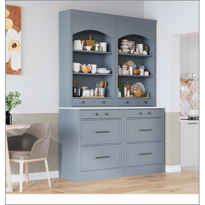 Ensemble de garde-manger moderne avec plateau en faux marbre, 5 tiroirs de rangement et tablette réglable pour une utilisation efficace de l'espace