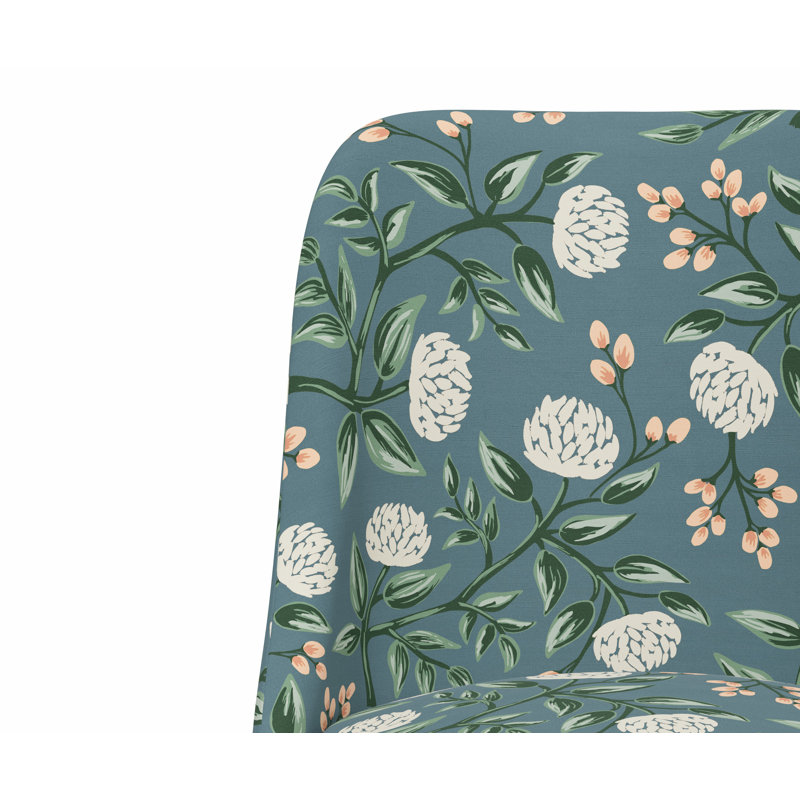 Chaise de bureau Brynn, Rpc pivoines émeraude lin, Doré
