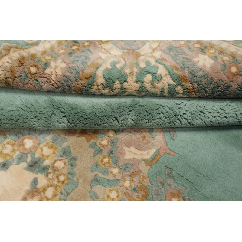 Tapis en laine noué à la main 6 po x 9 po Aqua Aubusson
