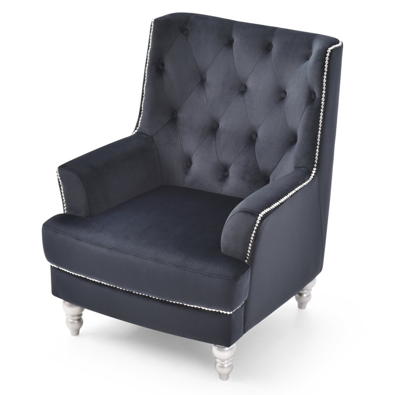 Black Velvet Accent Chair with Wood Legs