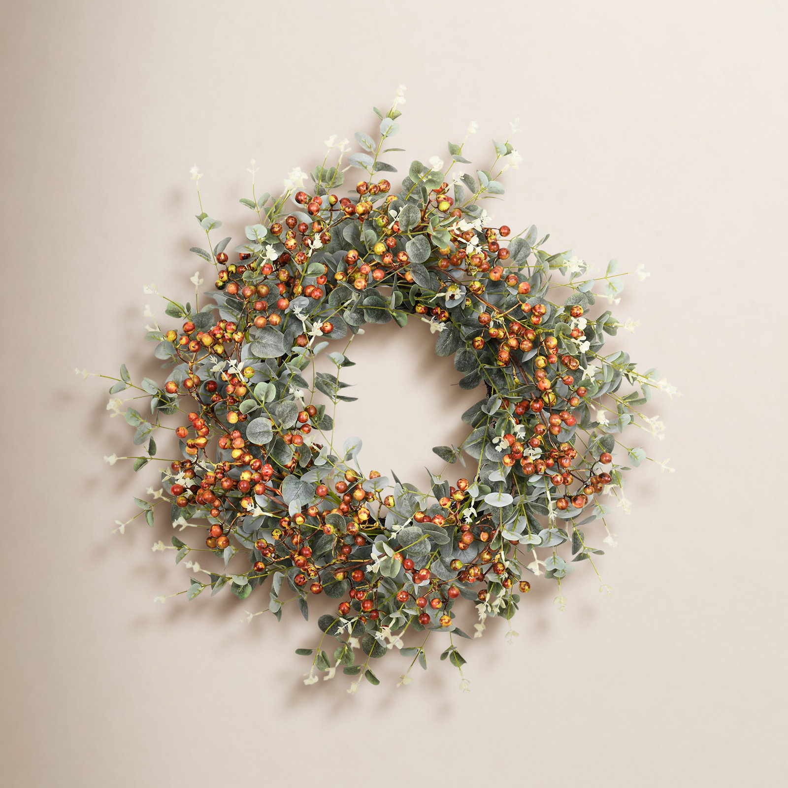 24" Eucalyptus, Berry Thanksgiving Wreath, Green
