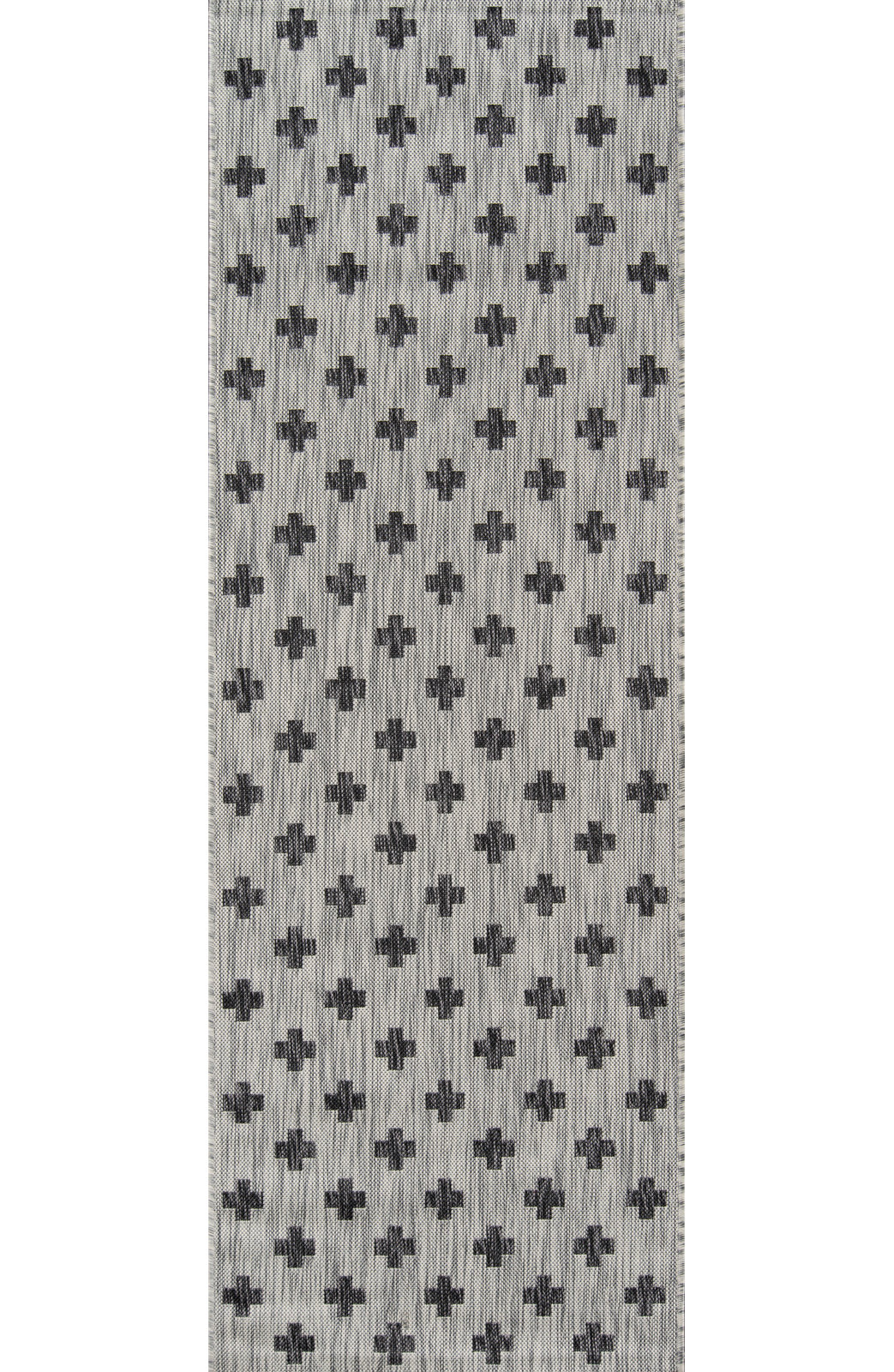 Umbria Striped Geometric Outdoor Rug, Runner 2' x 6', Gray/Black