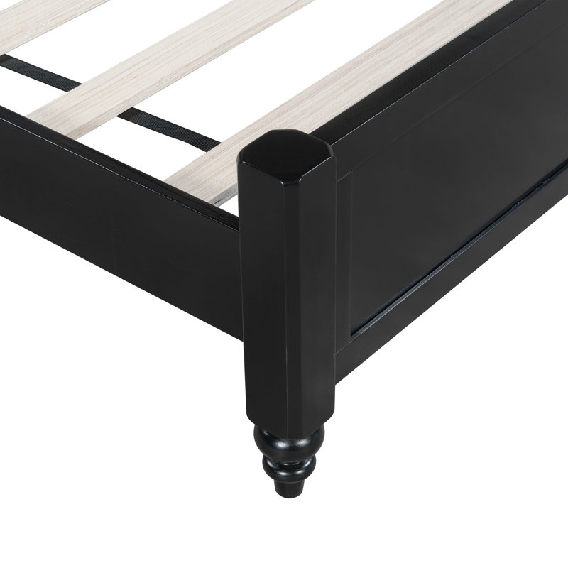 King Bed Frame, Solid Wood Platform With Slats, Modern Green & Black Bedroom Furniture