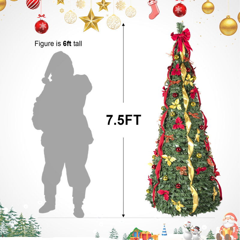 Arbre de Noël escamotable de 6 pi avec 150 lumières blanches chaudes et 66 accessoires de fête, décoration rapide pour les maisons compactes décorant de petits dortoirs