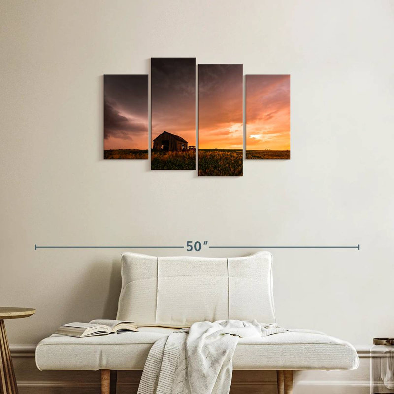 Grange et coucher de soleil en Oklahoma, H 22 po x l 36 po