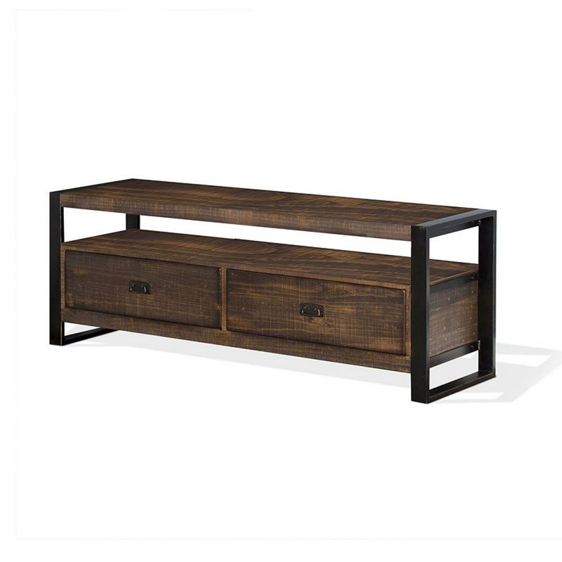 Console média Flint, 3 tiroirs, 2 tablettes, bois brun foncé, 64 pouces