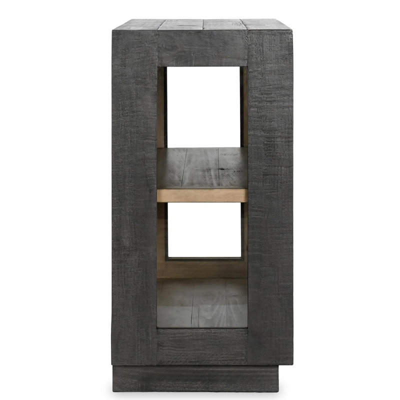 Larson Two-Door Glass Oak Wood Cabinet, Black, Gold