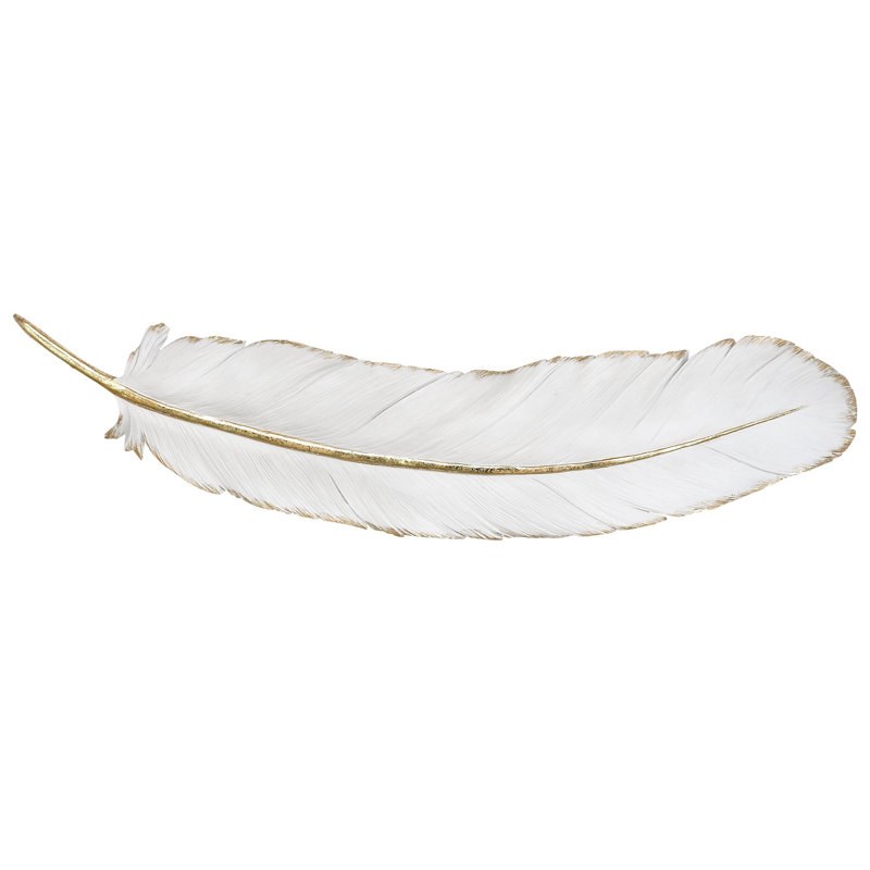CosmoLiving by Cosmopolitan White Polystone Feather Bird Home Wall Decor, White Gold