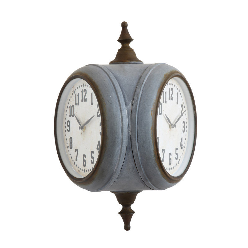 Camptown Decorative Metal Double Sided Wall Clock with Distressed Finish