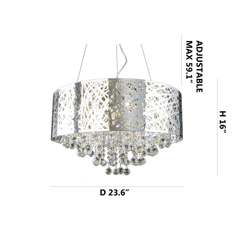 9-Light Chrome Chandelier With Clear Crystals