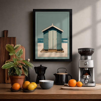 Quiet Beach Hut Coastal - Framed Print
