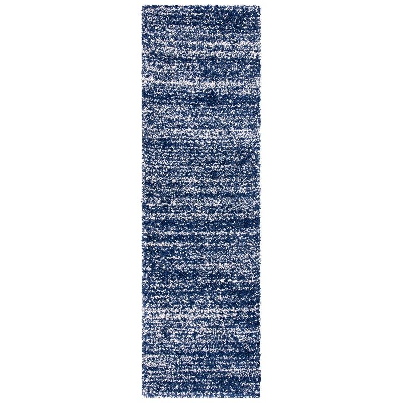 Tapis à poils longs Audri Performance, Tapis de couloir 2 pi 3 po x 10 pi, Ivory/Navy 