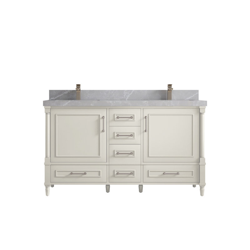 Meuble-lavabo double 60 po avec comptoir Aberdeen, Gris perle
