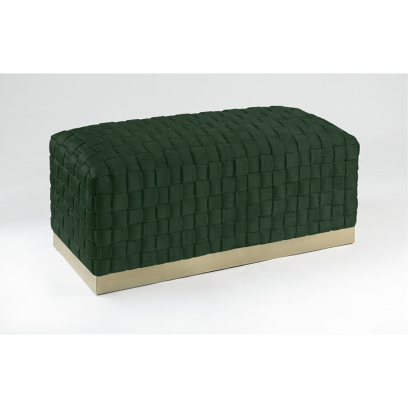 Tylani Velvet Upholstered Bench, Gold, Hunter Green
