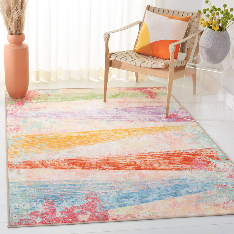 Tapis rose / bleu / orange à motif abstrait Nichalas, Rectangle 5 pi 5 po x 7 pi 6 po