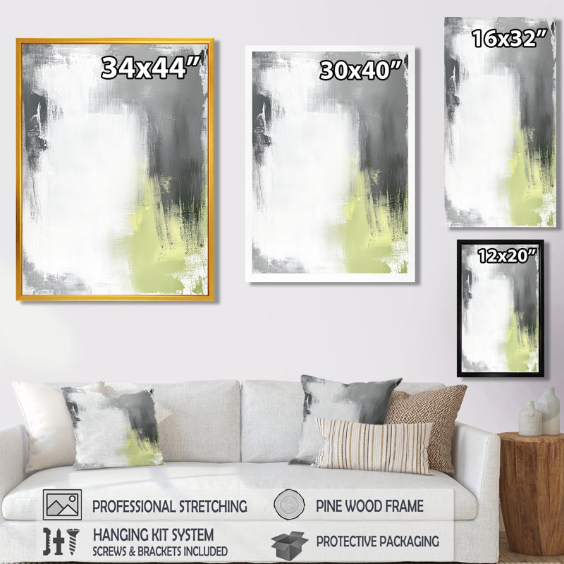 «Cool Grey Lime Texture II», art mural géométrique gris, H 32 po x l 16 po, Encadrement argenté