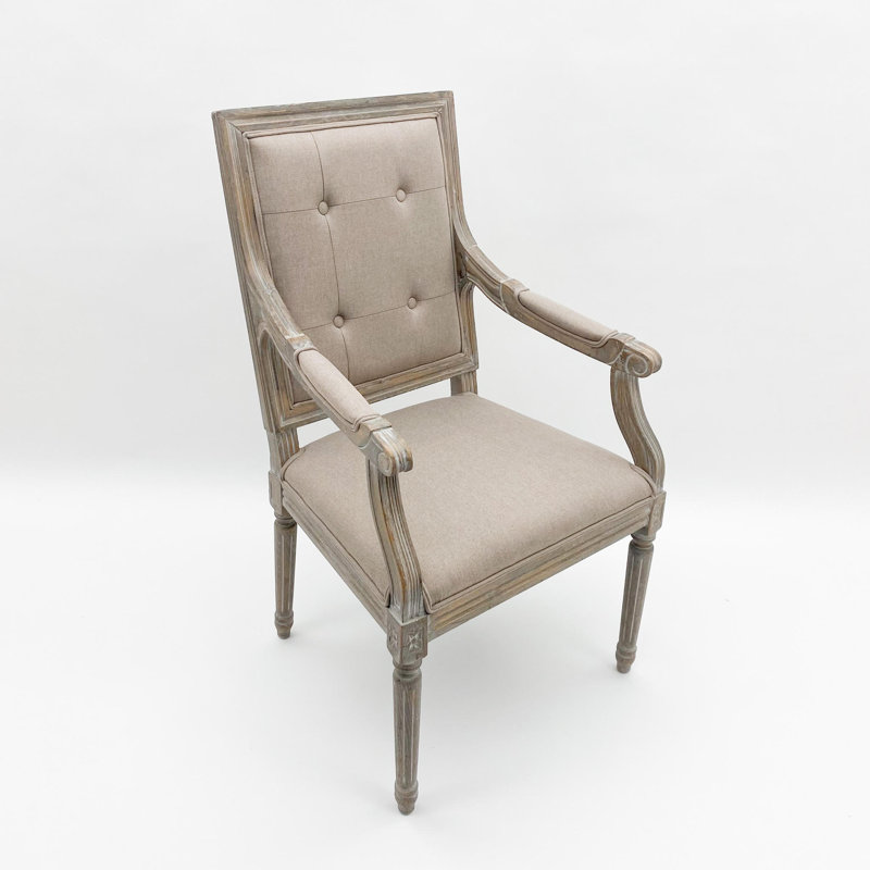 Dalton 45cm H Linen Upholstered Upholstered Back Armchair, Taupe, Oak