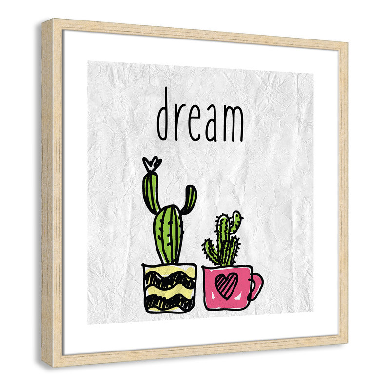 «Cacti A», art encadré, 22.5" H x 22.5" W x 1.18" D, Cadre boîte beige