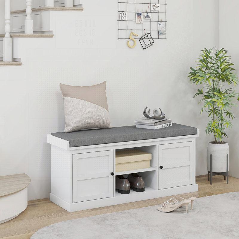 Banc à chaussures confortable avec coussin et rangement, idéal pour l'entrée, le couloir et le salon