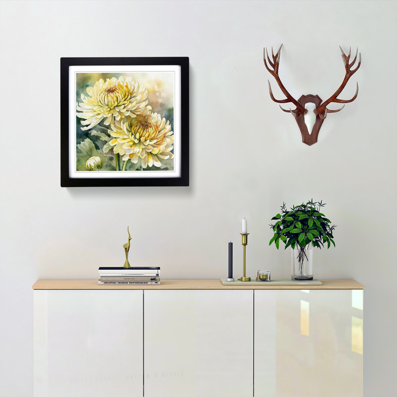 Chrysanthemum Watercolour No.2 - Framed Print, Black
