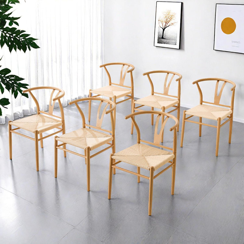 Ensemble de 6 chaises de salle à manger Wishbone, Bois naturel