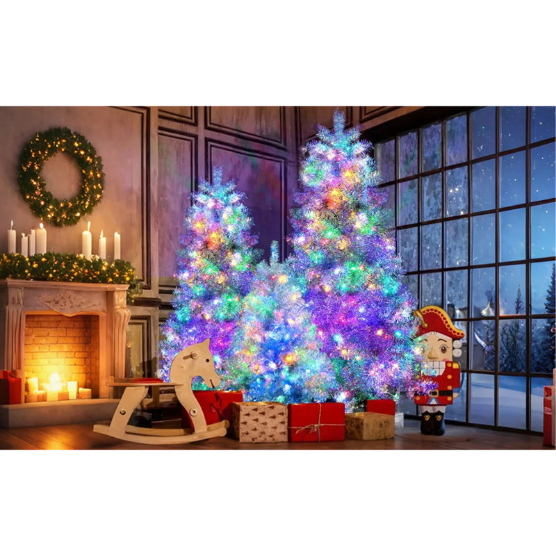Ensemble d'arbre de Noël articulé artificiel 7,4 pi, 6 pi, 4 pi avec sapin de Noël avec 2400 branches, 850 lumières DEL, 11 modes d'éclairage, décoration des Fêtes pour la maison, le bureau et l'école